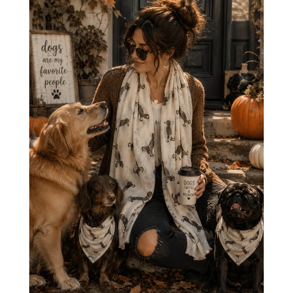 Dachshund Sausage Dog Lightweight Scarf Wrap 32x70 Whimsical Cozy Dog Lover